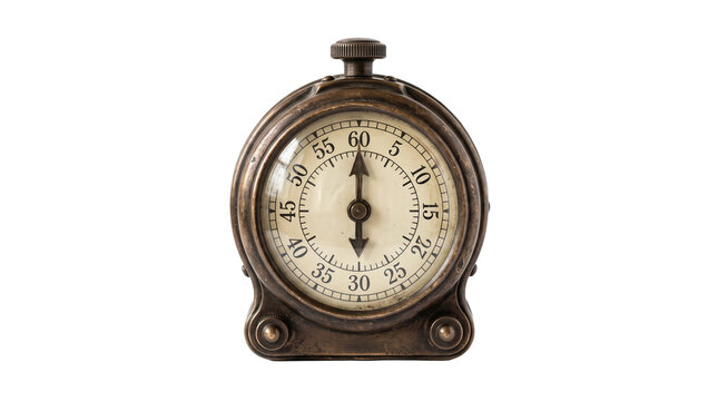 Vintage Stopwatch Timer with Ornate Metal Casing and Clear Dial PNG Isolated on transparent background