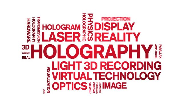 Holography animated word cloud-animation tag kinetic typography seamless loop.