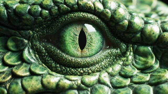 Reptile Green Eye Blinking with Scaled Skin Close Up. 4K Video
