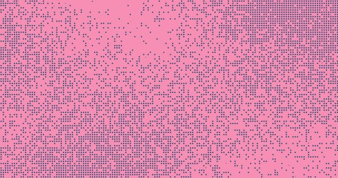 Abstract pink background with dense navy dot particles forming a radial gradient pattern