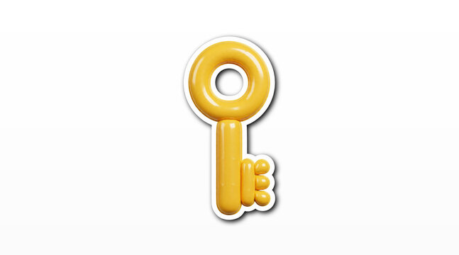 3D Glossy Gold Key Access Security Unlock Icon Isolated White