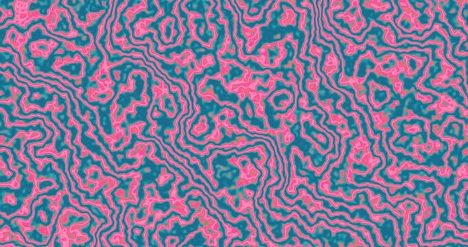 Abstract pink coral maze pattern with teal background, organic winding lines and topographic texture