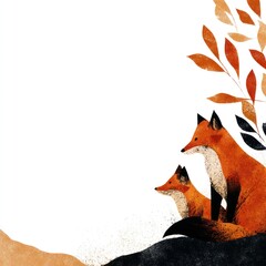 Fototapeta premium Foxes under autumn leaves.