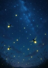 Fototapeta premium Magical night sky with fireflies.