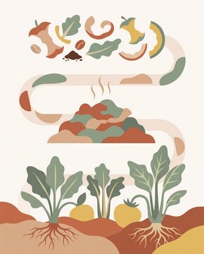 food waste composting and organic recycling infographic flat illustration - ai generated