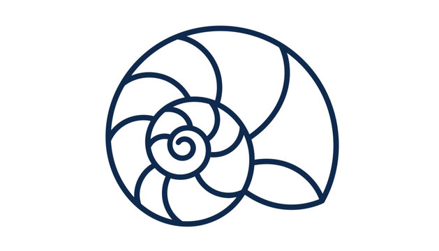 Beautiful nautilus sea shell line art logo design representing marine life, geometric symmetry, and fibonacci spiral.