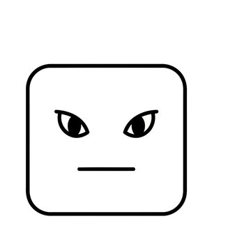 Square face with angry eyes and straight mouth