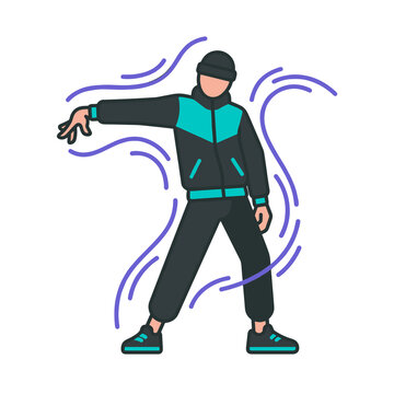Hip hop dancer in urban tracksuit flat vector illustration