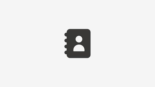 Contact book icon symbol for address directory and personal information on gray background motion graphic.