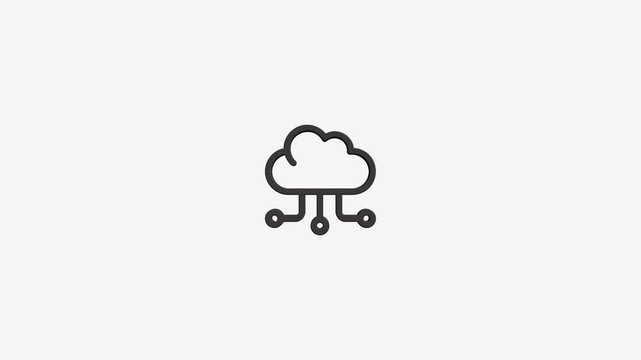 Cloud computing icon animation with digital network nodes isolated on white background for web and software interface.