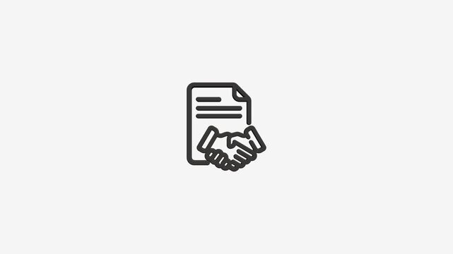 Business agreement icon animation showing handshake over document paper contract concept for professional partnership.