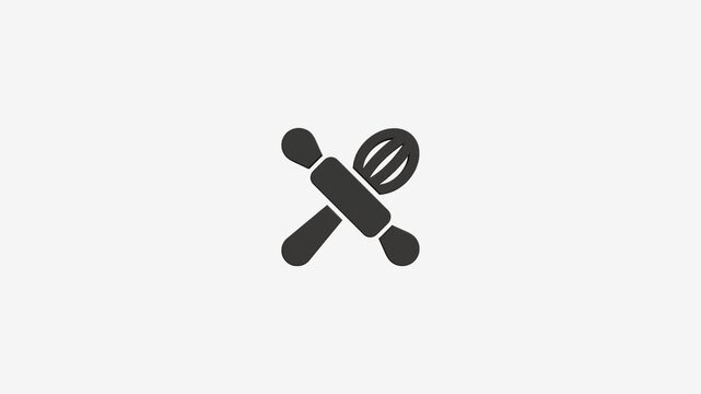 Kitchen tools icon consisting of whisk and rolling pin graphic animation isolated on white background for web design.