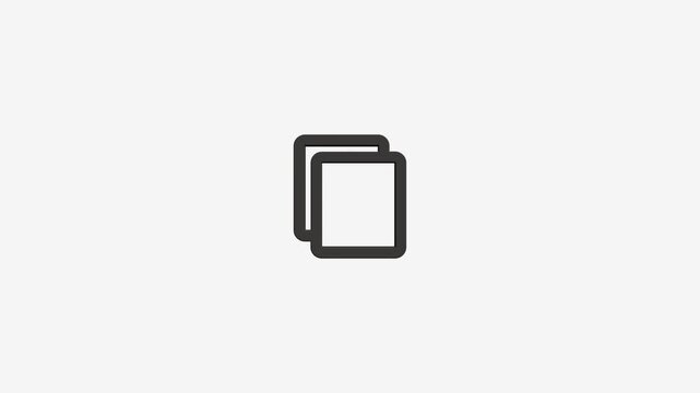 Duplicate files icon animation with minimal dark stroke outline isolated on clean white background motion footage.