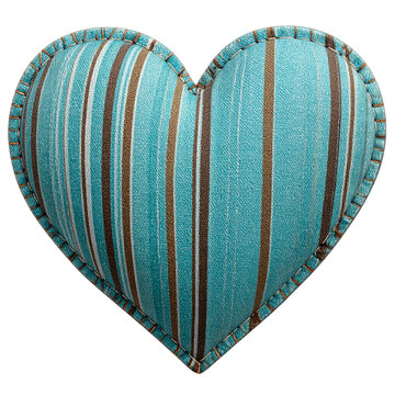 Vertical striped blue and brown fabric heart ornament with seam stitching for romantic autumn craft and card making