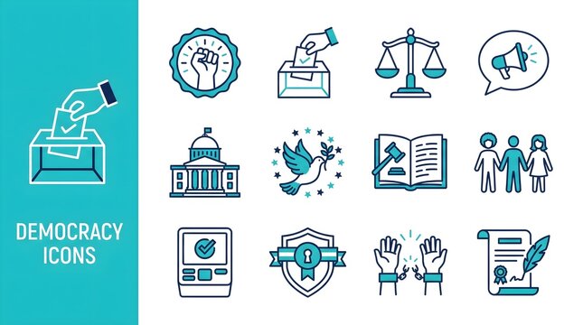 International Day of Democracy Two Tone Outline Vector Icons Set