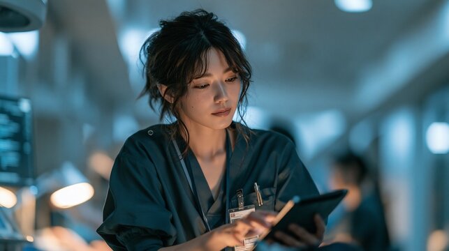 ナースステーションで電子カルテを確認する医療スタッフのイメージ