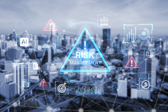 Futuristic risk management featuring AI agents analyzing data, detecting anomalies, and predict financial threats. Represents dynamic risk assessment, compliance, and cyber resilience. Corpus