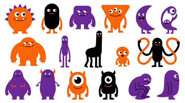 Cute cartoon monsters and creatures collection