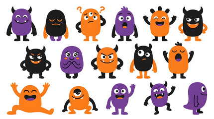 Fototapeta premium Cartoon monsters with different funny expressions