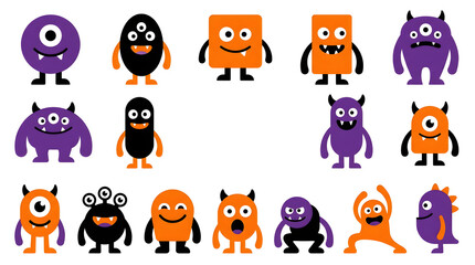 Obraz premium Cute cartoon monsters with different expressions