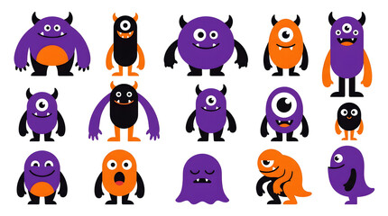 Cute cartoon monsters with horns in various poses © VelvetCanvas