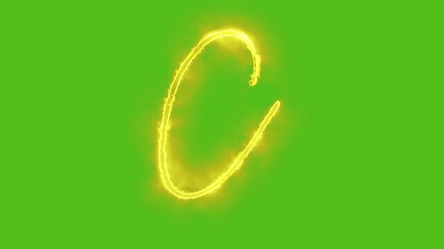 Glowing yellow gold Letter C Animation | Neon Alphabet Typography Motion Graphic