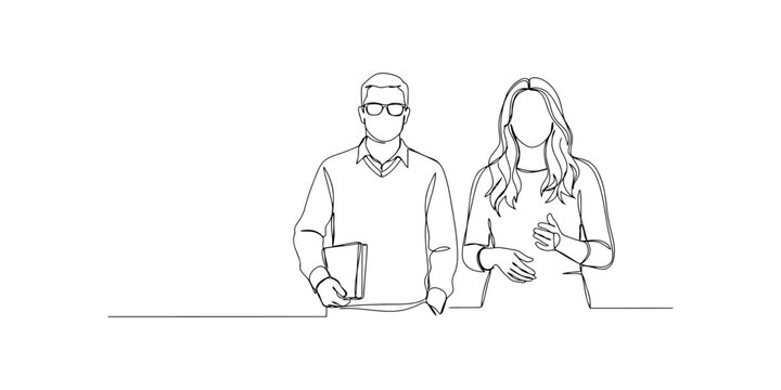 Continuous line drawing of a man and a woman standing together