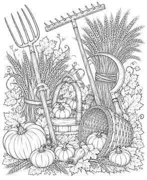autumn harvest, harvest still life, autumn still life, fall harvest, seasonal produce, pumpkins, gourds, apples, pears, wheat stalks, corn, acorns, pine cones, autumn leaves, fall foliage, rustic stil