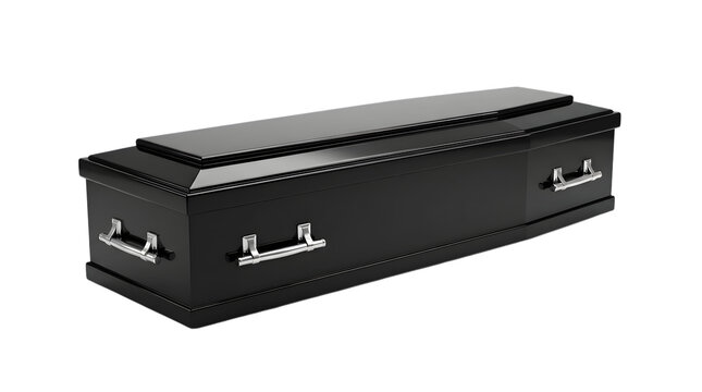 Elegant Black Coffin, Funeral Casket, Burial Container, Mourning Symbol, Death and Grief Representation, Somber Occasion Object