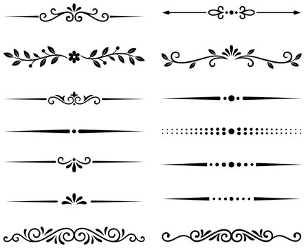 Set of classic calligraphic borders, dotted rules, and ornamental page breaks.