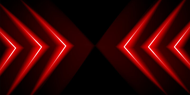 Red Glowing Halftone Arrows Pointing Toward Each Other on Dark Background.