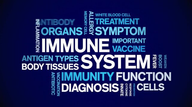 immune system animated word cloud-animation tag kinetic typography seamless loop.