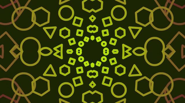Abstract geometric pattern with vibrant neon shapes on dark background