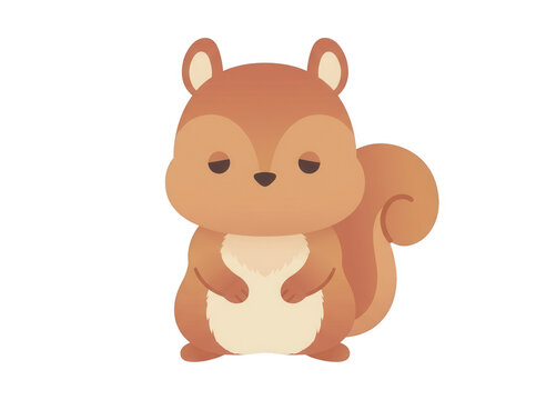 Ilustraci&oacute;n vectorial de una ardilla peque&ntilde;a y adorable con estilo kawaii, de color marr&oacute;n y crema, con expresi&oacute;n facial tranquila y ojos cerrados, aislada sobre un fondo blanco para dise&ntilde;o gr&aacute;fico.