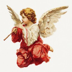 Fototapeta premium Angel playing flute illustration.