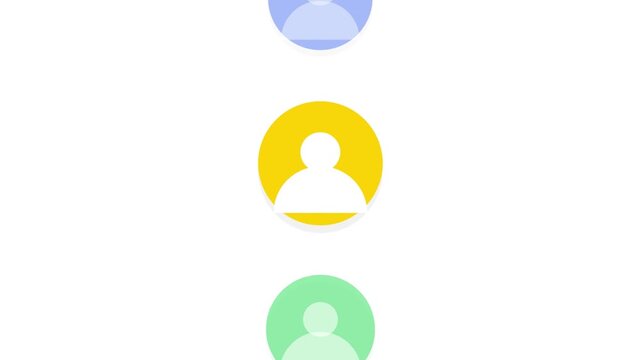 Scrolling colorful user profile icons animation, representing an alphabetical A-Z contact list or member database in a flat UI design.