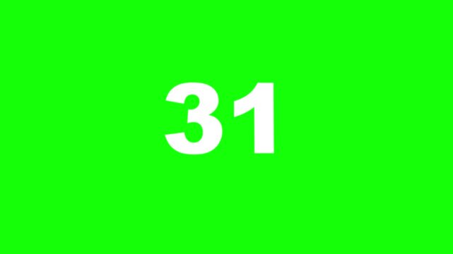 60 Second Digital Countdown Timer with Glitch Distortion Effects on Green Screen Chroma Key Background for Video Transitions