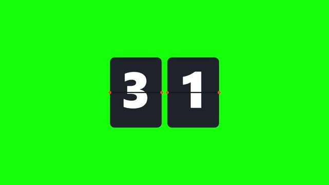 Retro Flip Clock Countdown Timer Animation on Green Screen Background for Chroma Key Video Editing