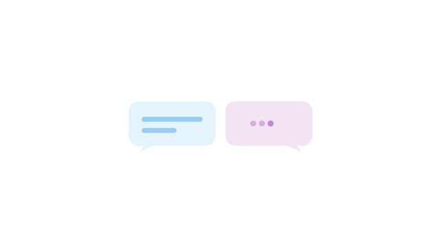 Minimalist flat 2D chat bubbles animation on white background showing digital communication, instant messaging, social media interaction, and online customer support dialogue for web and mobile UI.