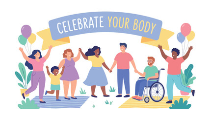 Fototapeta premium Diverse group of happy people celebrating body positivity and inclusivity.