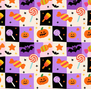 seamless pattern with candy and pumpkin for halloween wrapp paper