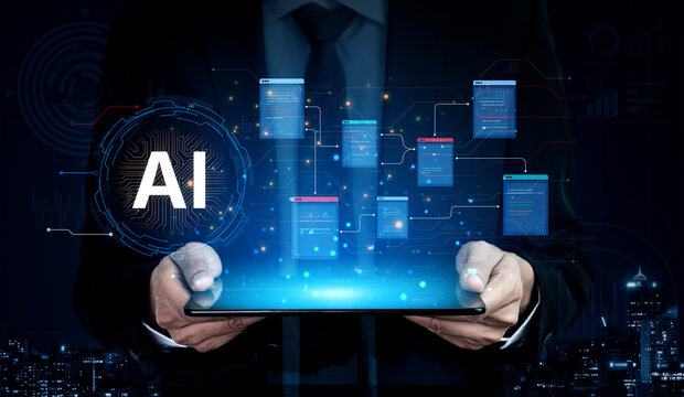 Futuristic software development concept featuring AI pair programmer, automated AI code generation, and real-time AI debugging. Ideal for DevOps and tech AI innovation. Corpus