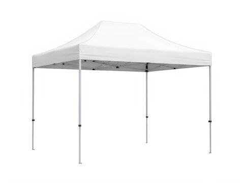 White pop up canopy tent on poles isolated on transparent background