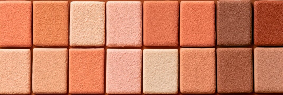 Ceramic tiles are arranged in a grid pattern featuring warm glaze colors. The backdrop offers ample copy space for various uses.