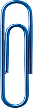 Metallic blue paper clips (single piece on a transparent background), polished stationery and office supplies convenient for organizing documents, memos, and paper, and simple fasteners for school, bu