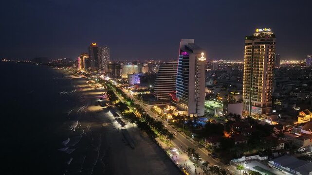 Aerial view of the skyline and nightscape of Da Nang, Vietnam