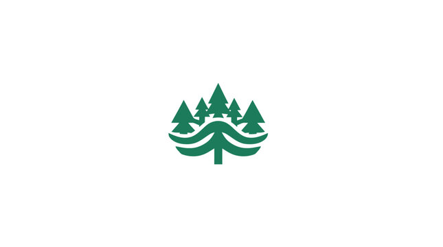 Green pine trees forest landscape emblem.