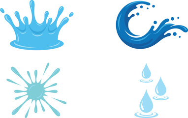 Fototapeta premium Blue Water Splash Crown Wave Spill and Drop Icon Set for Liquid Freshness Cleaning and Beverage Vector Designs