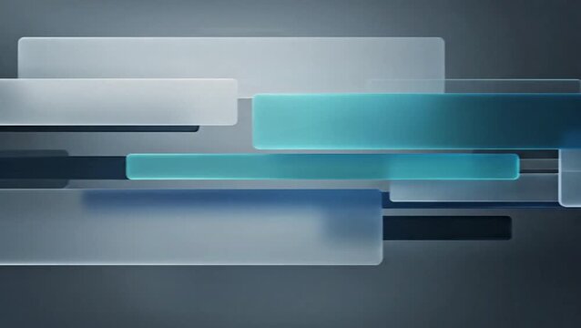 Abstract background with overlapping translucent rectangular glass plates in blue and grey tones.