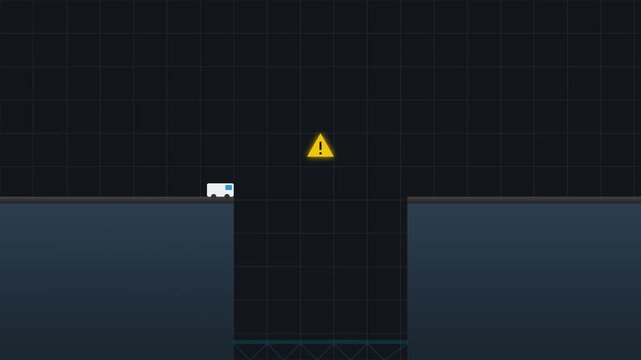 Minimalist 2D Animation of a Delivery Van Overcoming a Gap with a Digital Bridge Construction